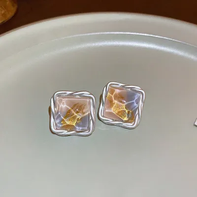 Fashionable Retro Silver Square Stud Earrings